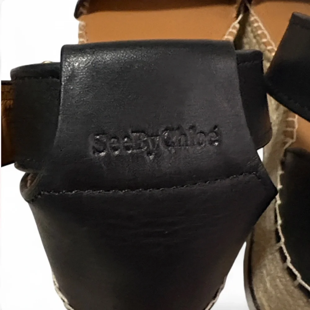 See by Chloe Espadrille Calfskin Leather Jute Platform Sandals